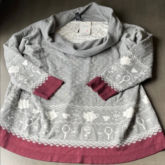 Torrid Gray and Burgundy Off-the-Shoulder Sweater flaws New Size 2X Disney Belle - Picture 12 of 13
